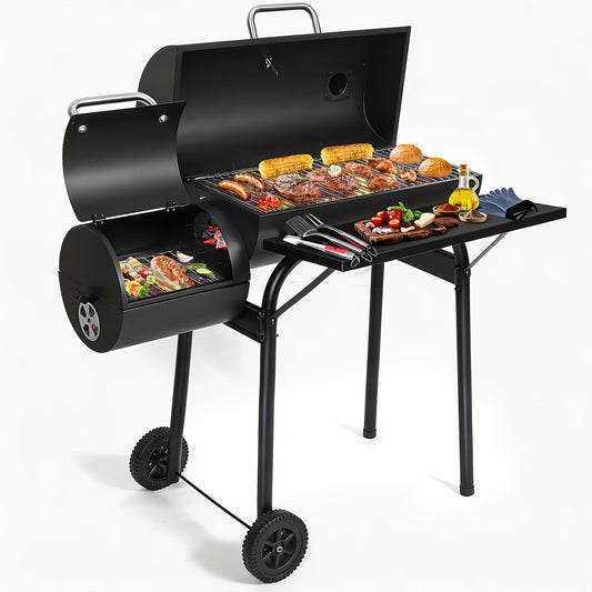 Offset Charcoal Grill Smoker Multi-Purpose Barrel BBQ Grill, Outdoor Cooking Grill for Backyard Camping, Ideal Father’s Day Gift for Men