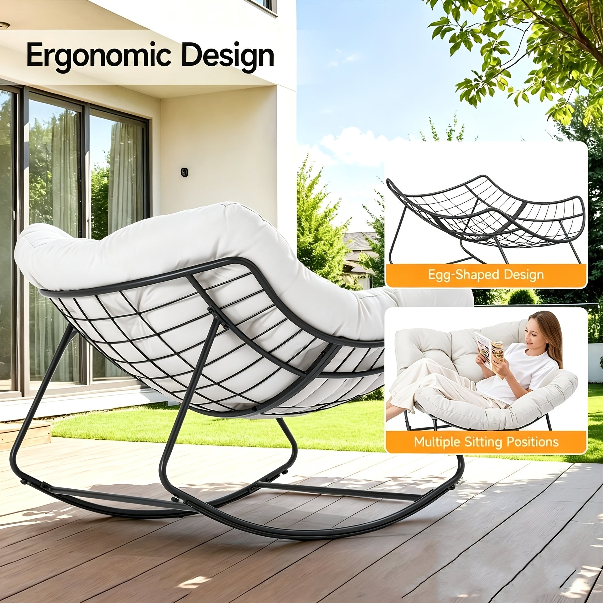 450 LBS Heavy Duty Silent Outdoor Patio Rocking Chair, Rustproof Metal Glider Rocker with Thick Cushion