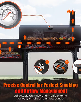 Offset Charcoal Grill Smoker Multi-Purpose Barrel BBQ Grill, Outdoor Cooking Grill for Backyard Camping, Ideal Father’s Day Gift for Men