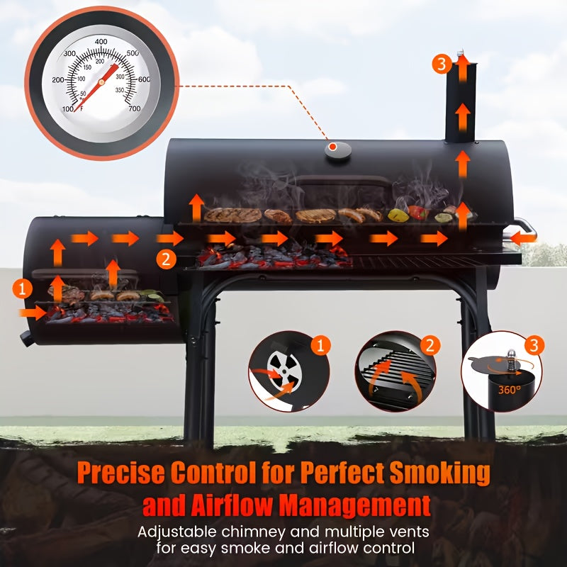 Offset Charcoal Grill Smoker Multi-Purpose Barrel BBQ Grill, Outdoor Cooking Grill for Backyard Camping, Ideal Father’s Day Gift for Men