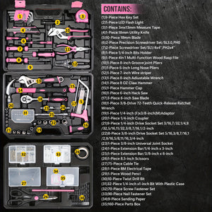 510Pcs Pink Home Repair Tool Kit with Drawer Storage Toolbox