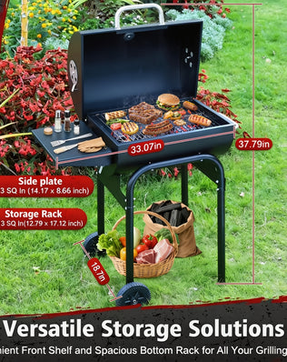 Offset Charcoal Grill Smoker Multi-Purpose Barrel BBQ Grill, Outdoor Cooking Grill for Backyard Camping, Ideal Father’s Day Gift for Men