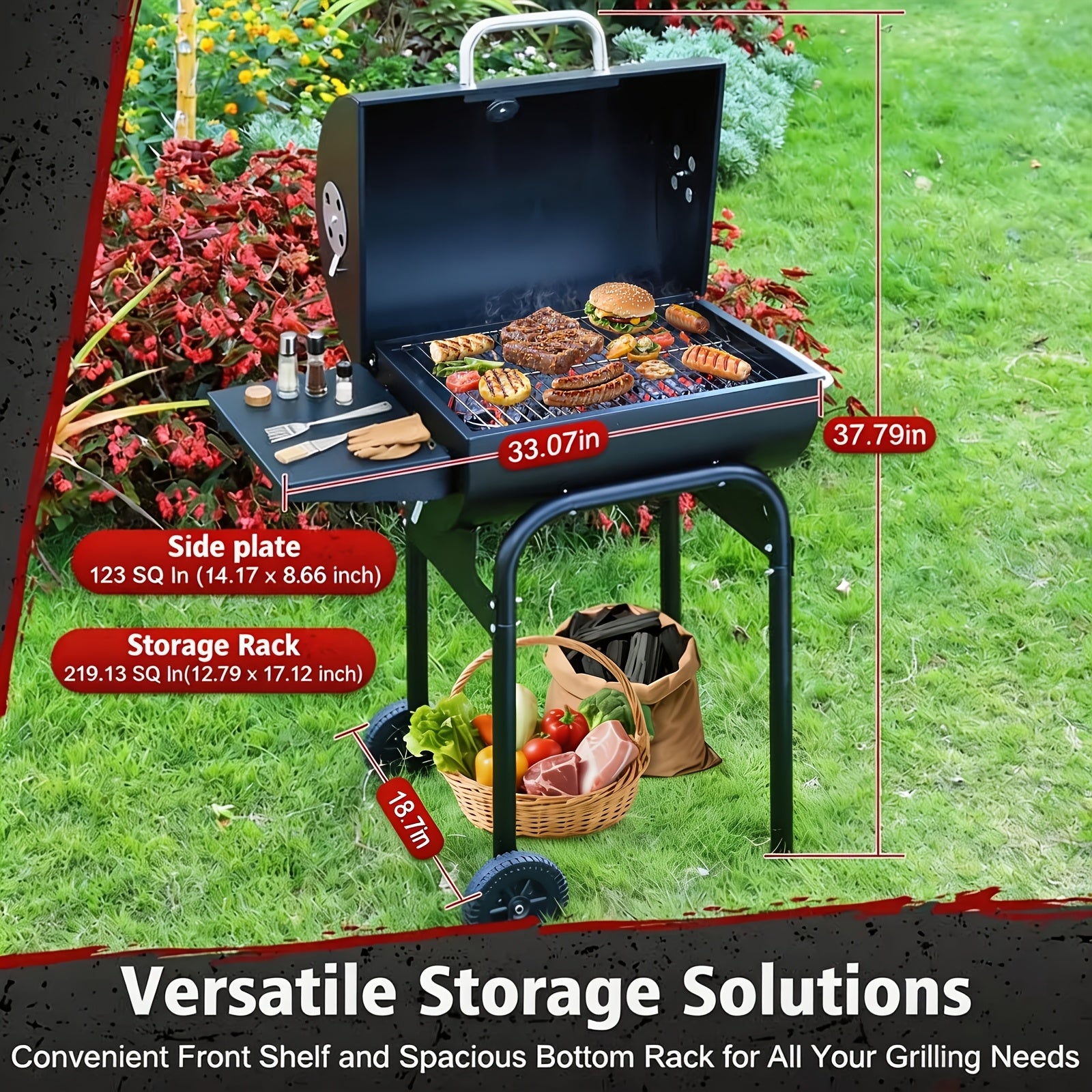 Offset Charcoal Grill Smoker Multi-Purpose Barrel BBQ Grill, Outdoor Cooking Grill for Backyard Camping, Ideal Father’s Day Gift for Men