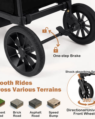 Double Seat Kids Wagon Stroller Foldable Toddler Push Pull Cart with Removable Canopy Storage Bag