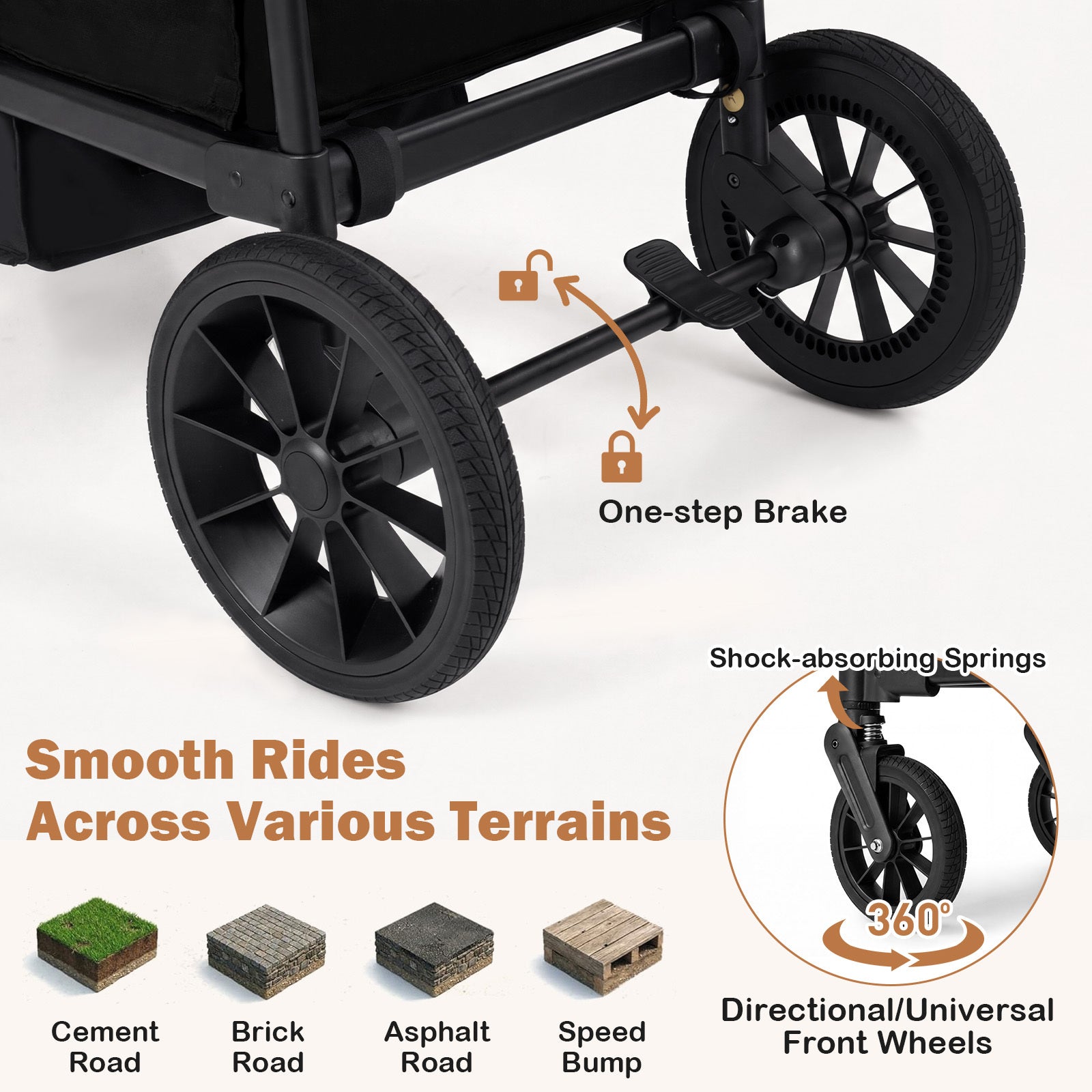 Double Seat Kids Wagon Stroller Foldable Toddler Push Pull Cart with Removable Canopy Storage Bag