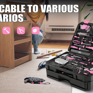 510Pcs Pink Home Repair Tool Kit with Drawer Storage Toolbox