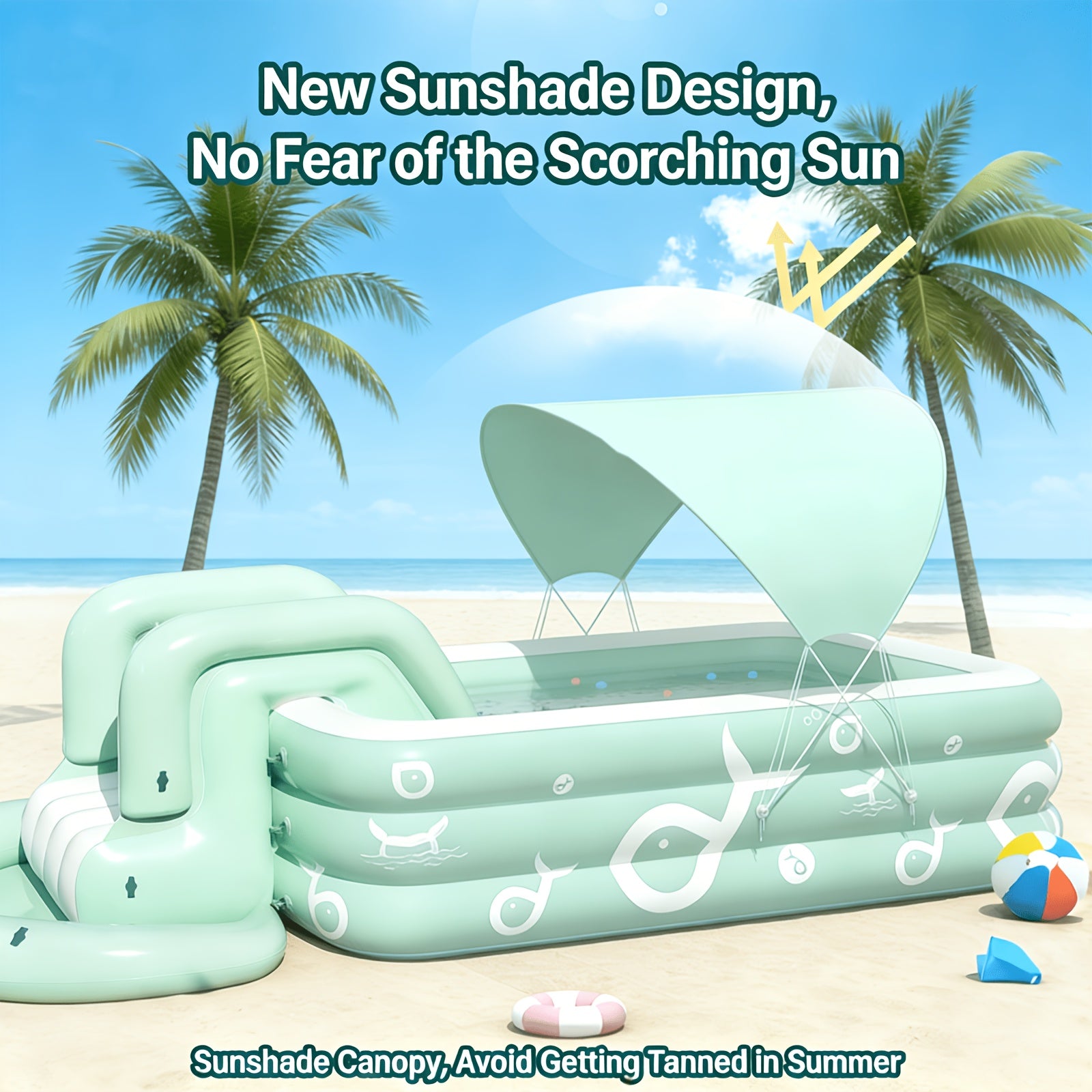 Luxury Inflatable Family Pool with Slide, Sunshade Canopy & Full Accessory Kit