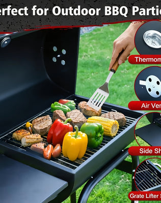 Offset Charcoal Grill Smoker Multi-Purpose Barrel BBQ Grill, Outdoor Cooking Grill for Backyard Camping, Ideal Father’s Day Gift for Men