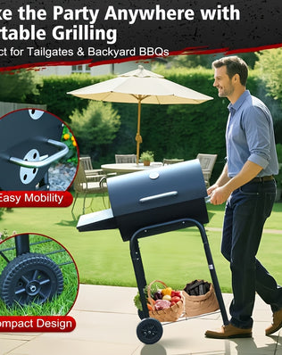 Offset Charcoal Grill Smoker Multi-Purpose Barrel BBQ Grill, Outdoor Cooking Grill for Backyard Camping, Ideal Father’s Day Gift for Men