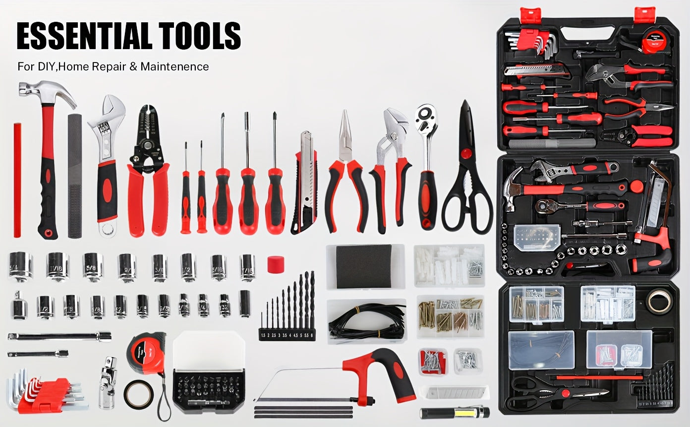 510Pcs Pink Home Repair Tool Kit with Drawer Storage Toolbox