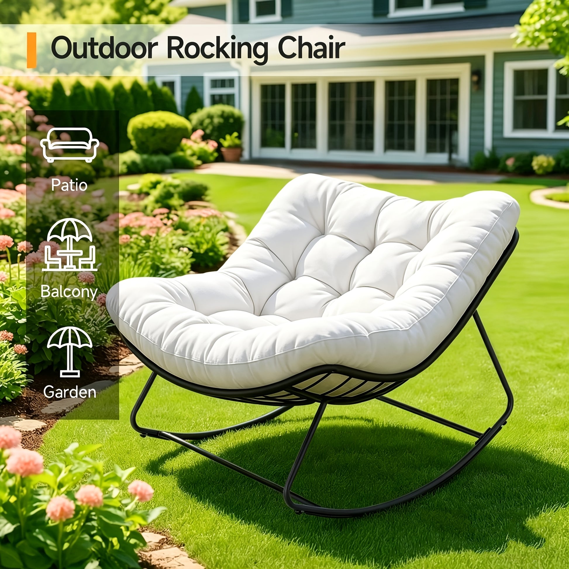 450 LBS Heavy Duty Silent Outdoor Patio Rocking Chair, Rustproof Metal Glider Rocker with Thick Cushion