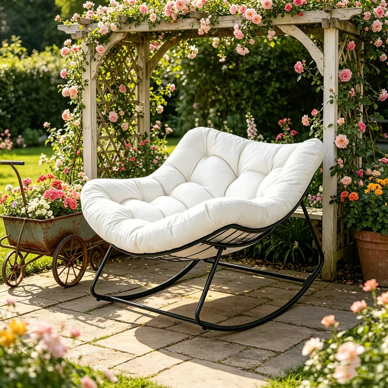 450 LBS Heavy Duty Silent Outdoor Patio Rocking Chair, Rustproof Metal Glider Rocker with Thick Cushion