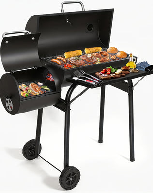 Offset Charcoal Grill Smoker Multi-Purpose Barrel BBQ Grill, Outdoor Cooking Grill for Backyard Camping, Ideal Father’s Day Gift for Men