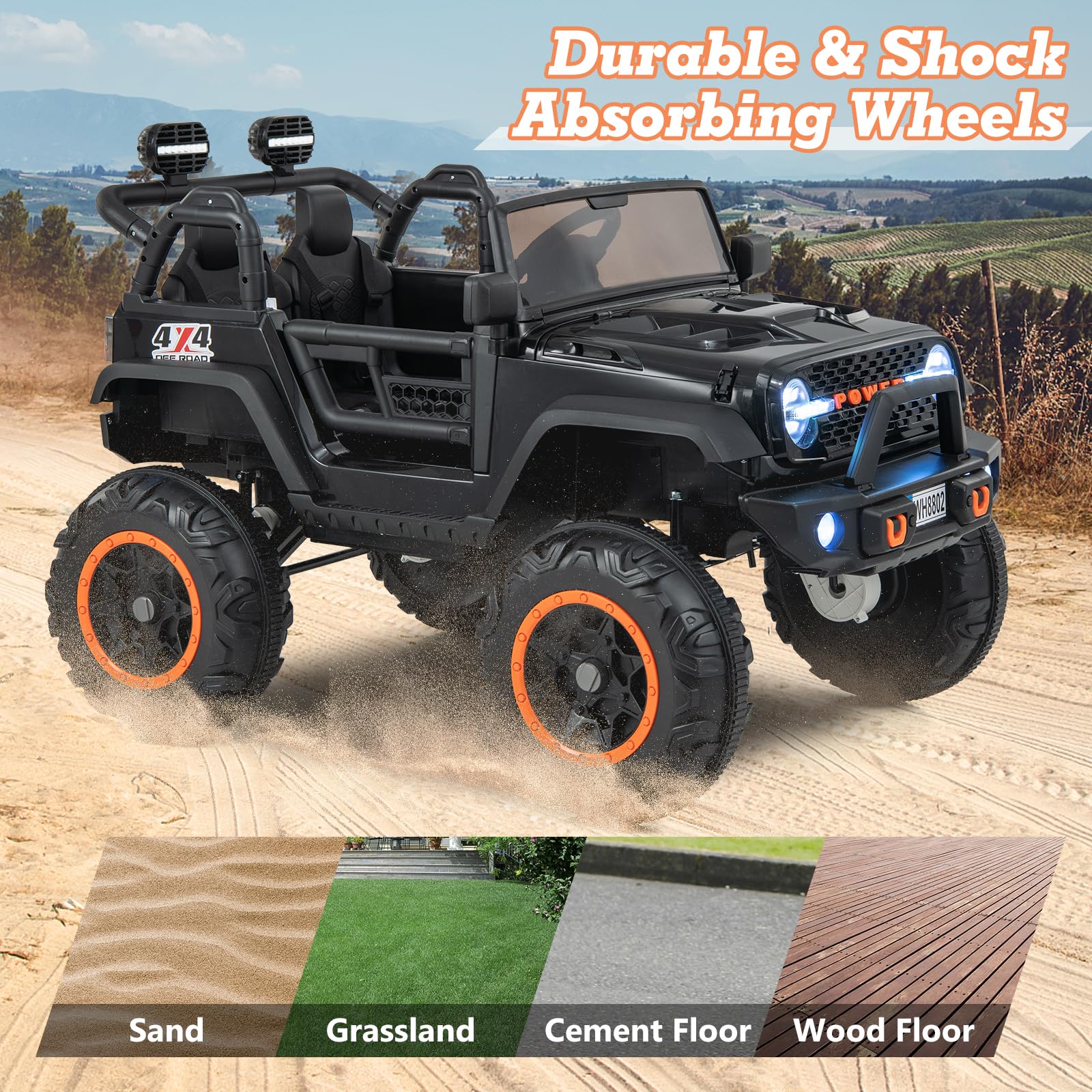 OLAKIDS 24V 2 Seater Kids Ride On Jeep Car, 2WD/4WD Switchable Electric Toy Vehicle with Remote Control
