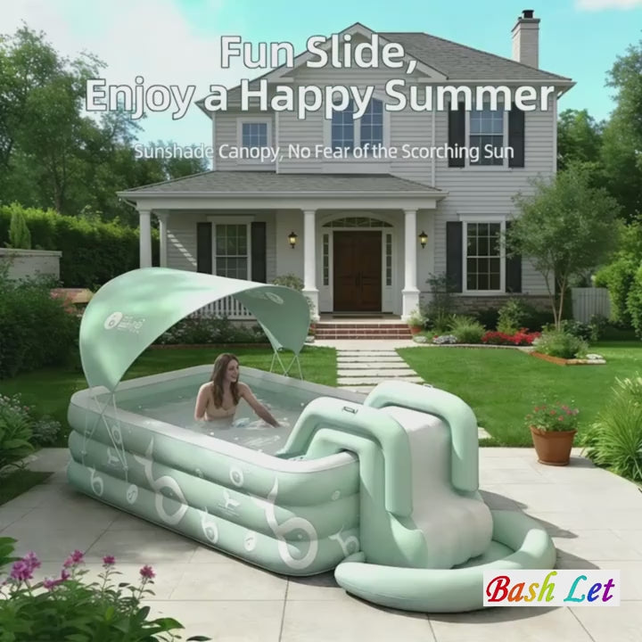 Luxury Inflatable Family Pool with Slide, Sunshade Canopy & Full Accessory Kit